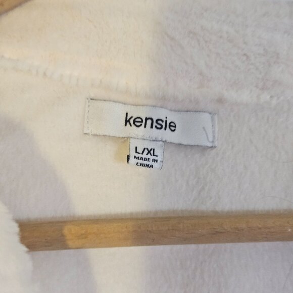 Kensie Cream Plush Lounge Jacket L/XL Cozy Fleece Pom Pom Detail Robe Cardigan - Picture 4 of 8